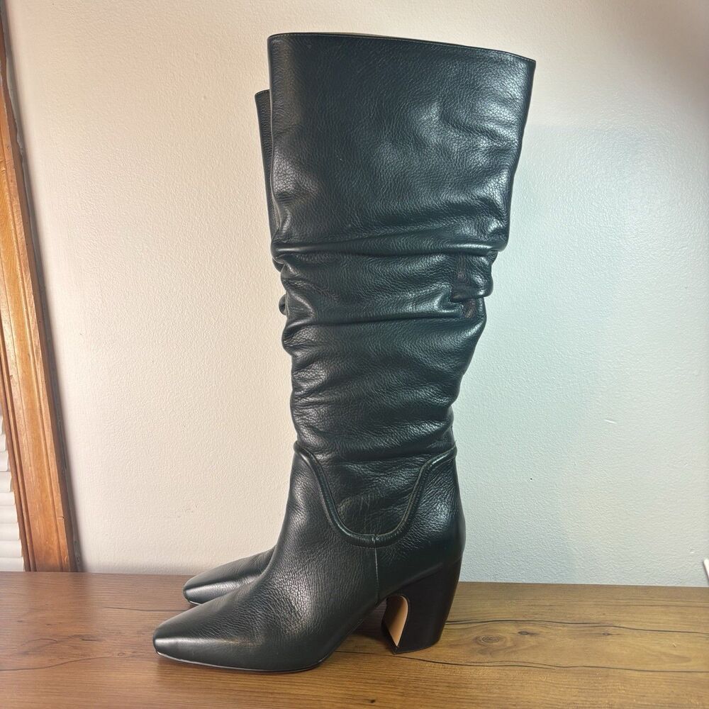 Vince Camuto Womens Size 9 M Chelsey Slouch Knee High Heeled Green Leather Boots